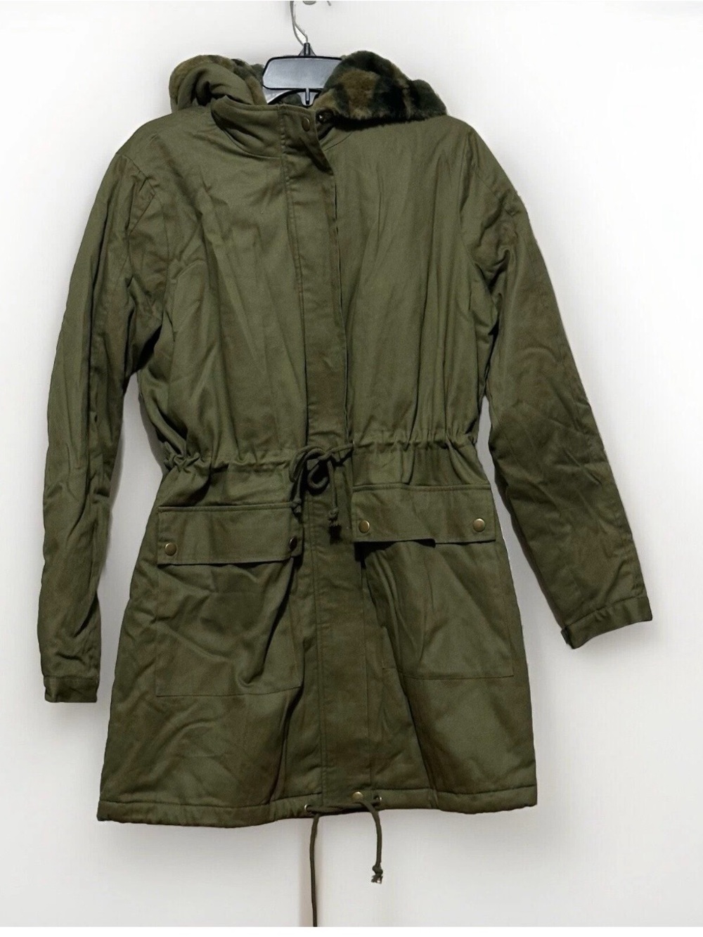 Shoe Dazzle Coat Jacket Olive Green Hooded Utility Parka
